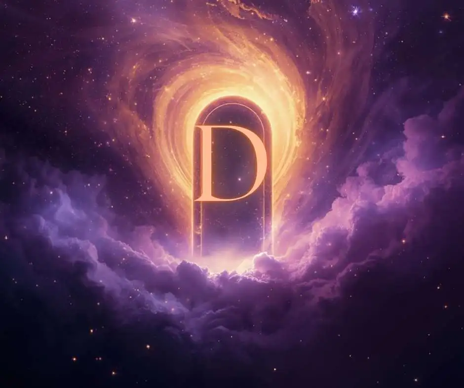 Une porte lumineuse abstraite ou une nébuleuse cosmique aux tons violets et dorés